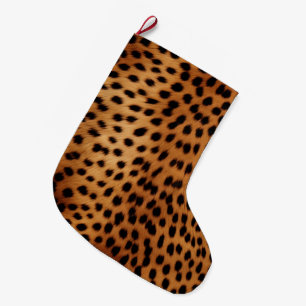 Brown and Black Cheetah Animal print Large Christmas Stocking