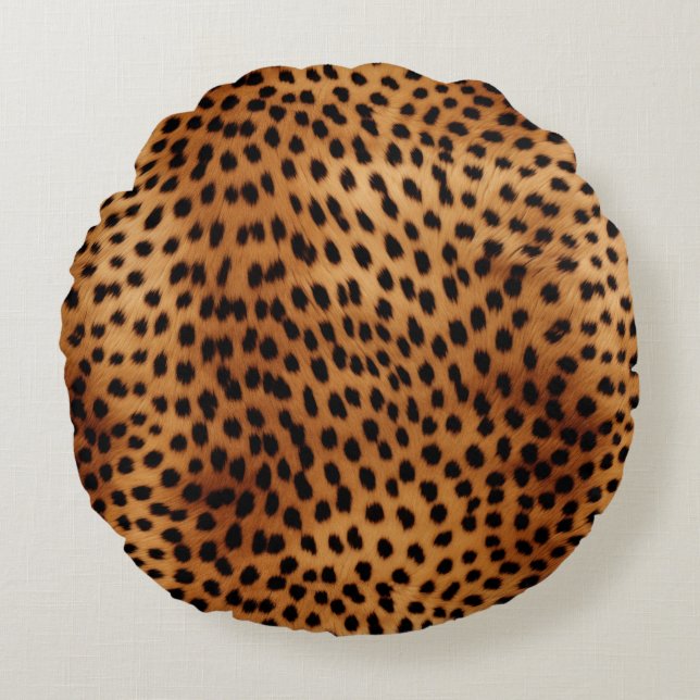 Brown and Black Cheetah Animal print Round Pillow (Front)