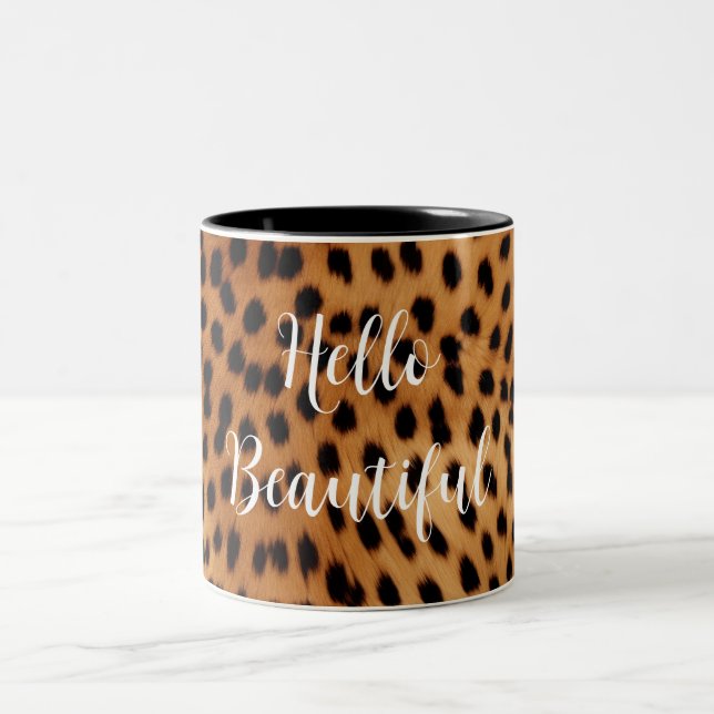 Brown and Black Cheetah Animal print Two-Tone Coffee Mug (Center)