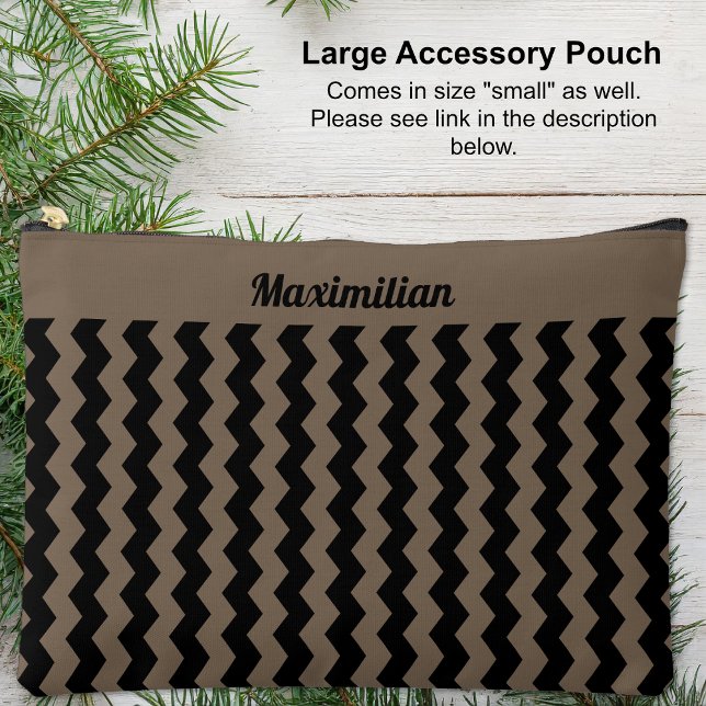 Brown and Black Chevrons - LARGE Accessory Pouch (Large Accessory Pouch - Brown and Black Chevrons by Leapfroglisics Shop)