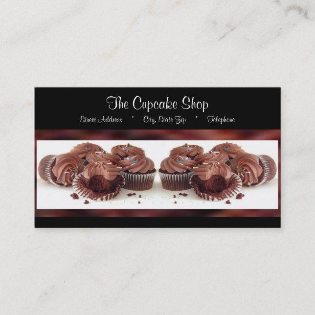 Brown and Black Cupcake Business Cards (Front)