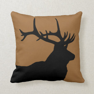 Brown and Black Elk Head Throw Pillow