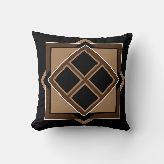 Brown and Black Geometric Pattern Throw Pillow (Front)