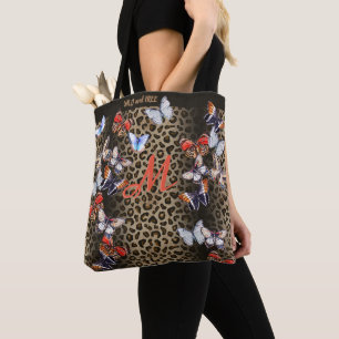 Brown and Black Leopard Butterflies Monogram Tote Bag