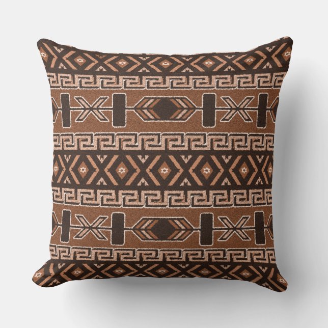 Brown And Black Southwest Tribal Aztec Pattern Throw Pillow (Front)