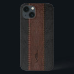 Brown And Black Stitched Leather Stripes iPhone 13 Case<br><div class="desc">Image of black and brown aged leather texture stitched stripes with beige accents. Custom and optional monogram. Elegant masculine design. Design is available on selected product but can be requested on any by email.</div>