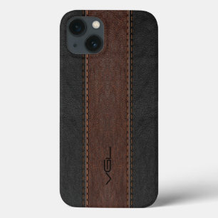 Brown And Black Stitched Leather Stripes iPhone 13 Case