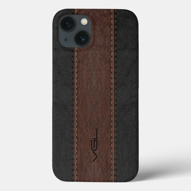Brown And Black Stitched Leather Stripes Case-Mate iPhone Case (Back)