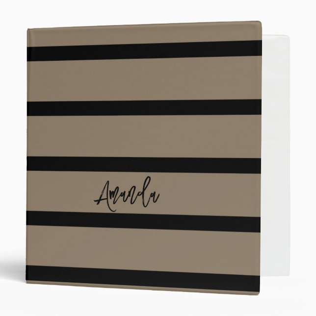 Brown and black stripes pattern personalized binder (Front/Inside)
