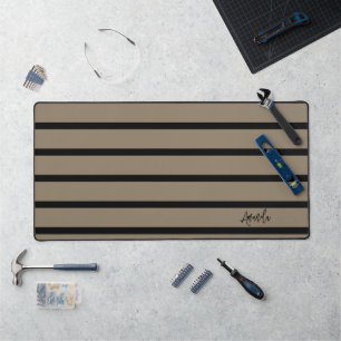 Brown and black stripes pattern personalized desk mat