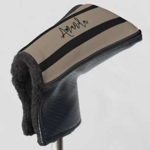 Brown and black stripes pattern personalized golf head cover