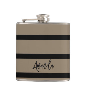 Brown and black stripes pattern personalized hip flask
