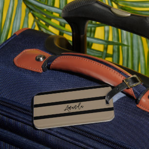 Brown and black stripes pattern personalized luggage tag