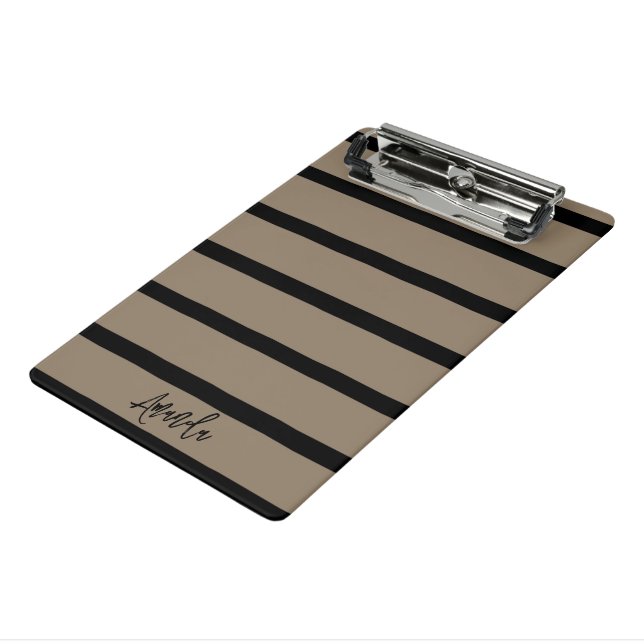 Brown and black stripes pattern personalized mini clipboard (Angled3)