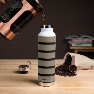 Brown and black stripes pattern personalized water bottle