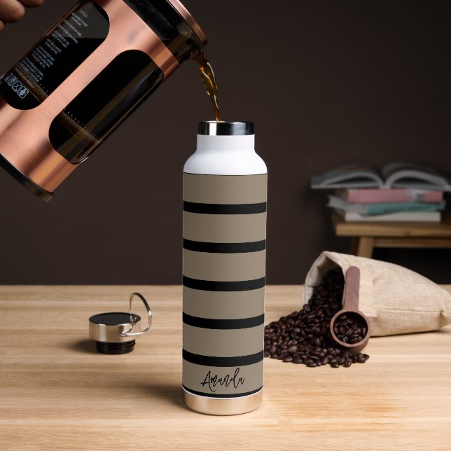 Brown and black stripes pattern personalized water bottle (Coffee)
