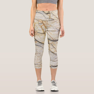 Brown and Black Textured Mable Stone  Capri Leggings