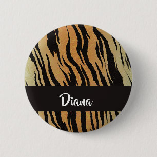 Brown and black tiger print 2 inch round button