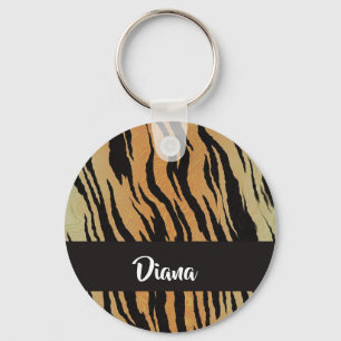 Brown and black tiger print keychain