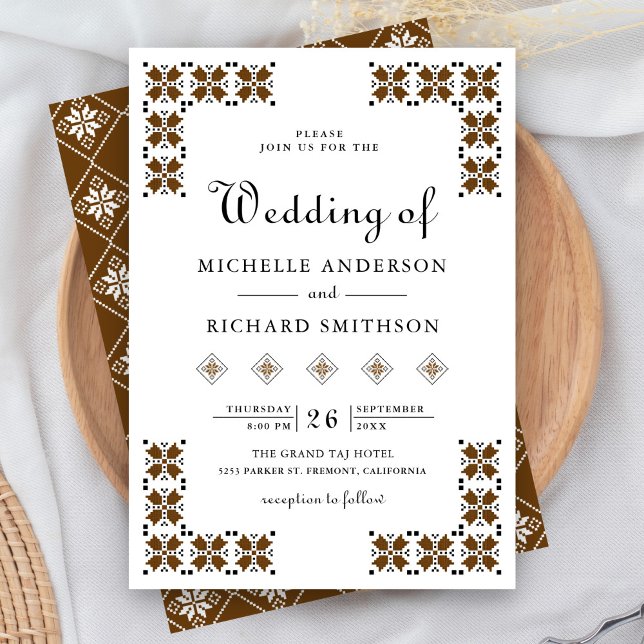Brown and Black Ukrainian Embroidery Wedding Invitation (Creator Uploaded)