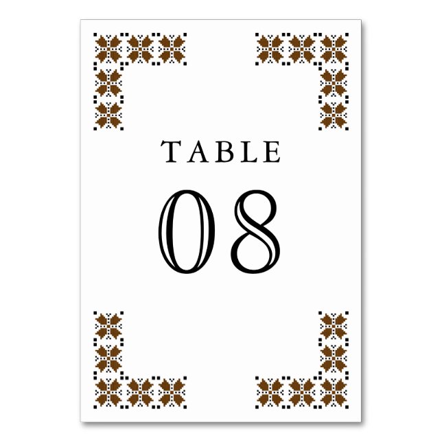 Brown and Black Ukrainian Embroidery Wedding Table Number (Front)