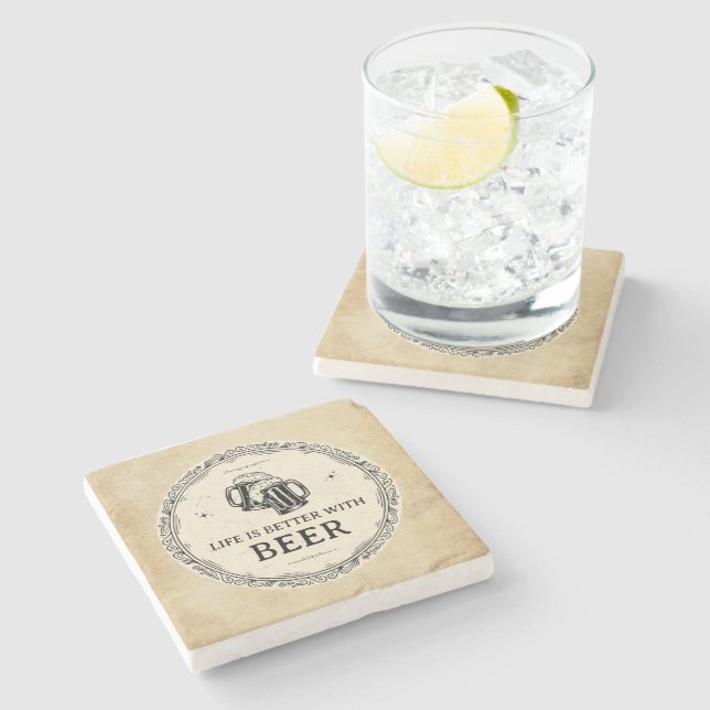 Brown and Black Vintage Beer Bar Business Coaster (Side)
