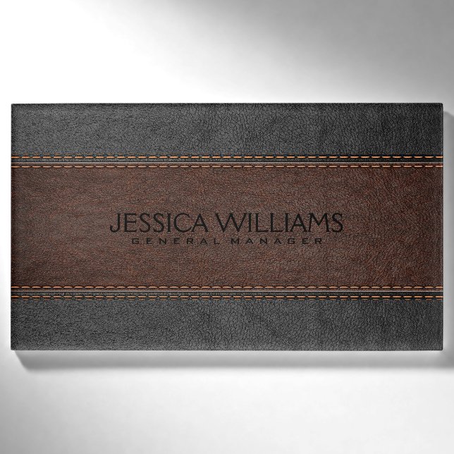 Brown And Black Vintage Leather Name Tag (Front)