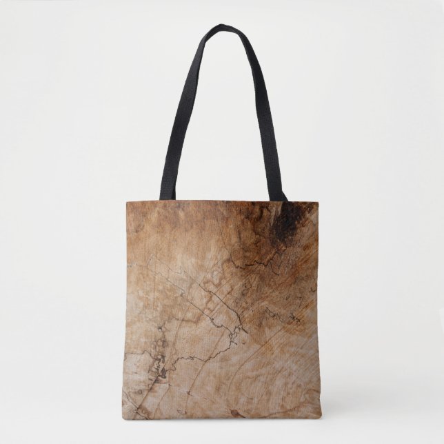 Brown and black wooden surface tote bag (Front)