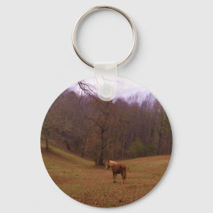 Brown and Blonde Horse in a field Keychain