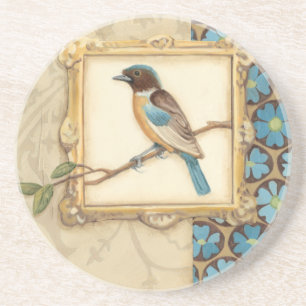 Brown and Blue Bird on a Branch Looking Up Coaster