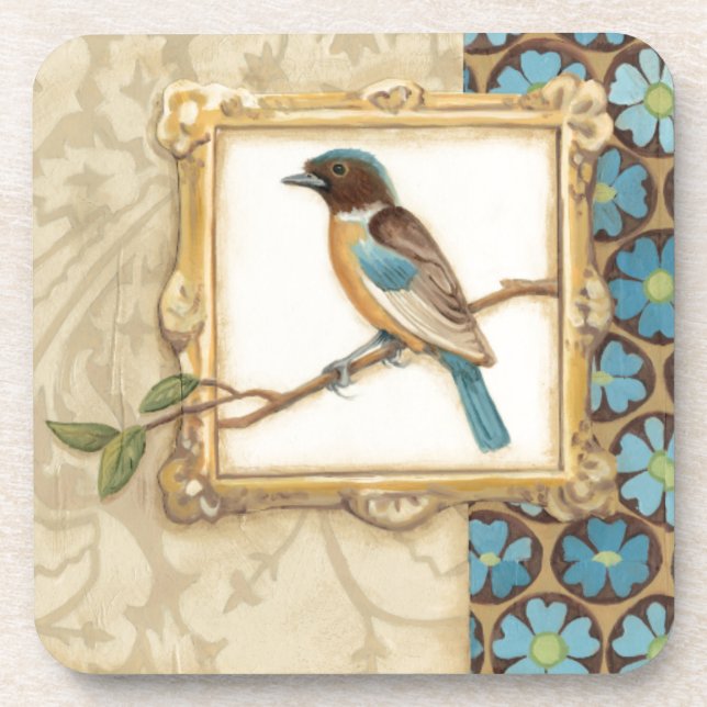 Brown and Blue Bird on a Branch Looking Up Coaster (Front)