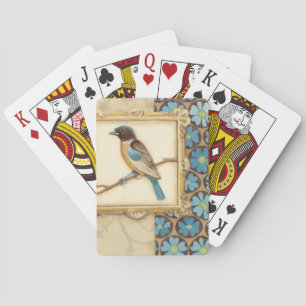 Brown and Blue Bird on a Branch Looking Up Playing Cards