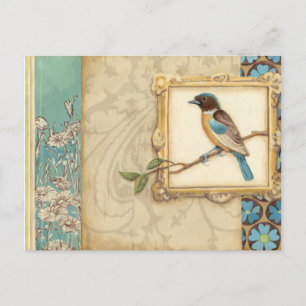 Brown and Blue Bird on a Branch Looking Up Postcard