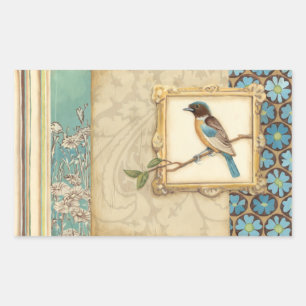 Brown and Blue Bird on a Branch Looking Up Sticker