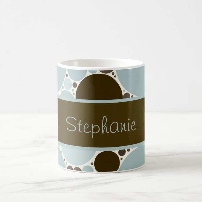 Brown and Blue Bubbles Personalized Coffee Mug (Center)