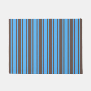 Brown and blue candy stripes doormat
