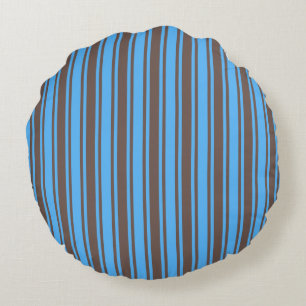 Brown and blue candy stripes round pillow