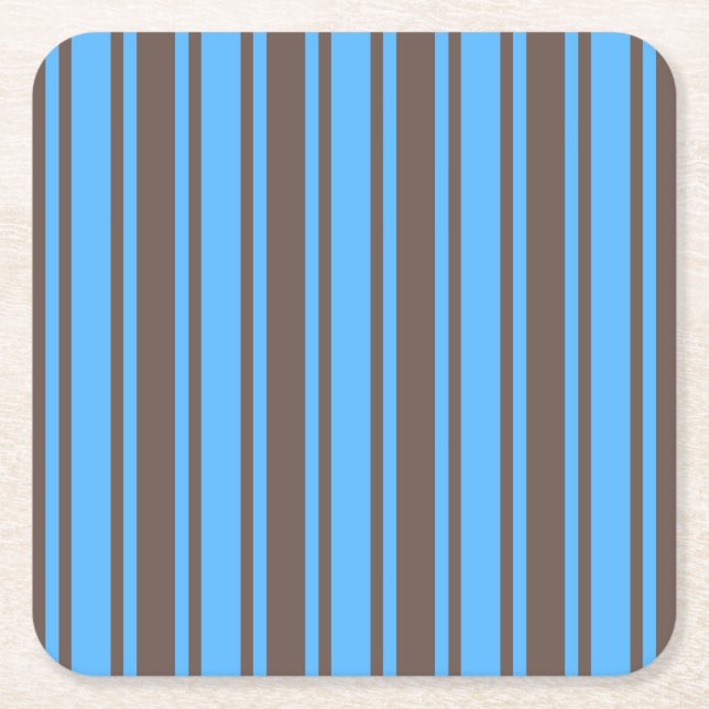 Brown and blue candy stripes square paper coaster (Front)