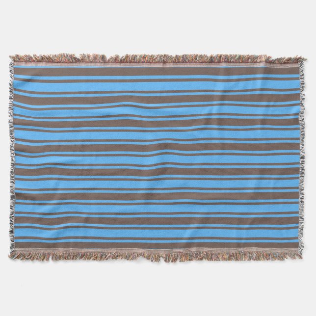 Brown and blue candy stripes throw blanket (Front)
