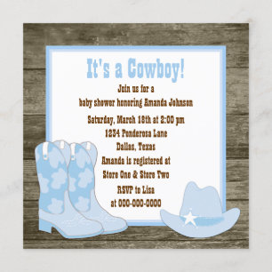 Brown and Blue Cowboy Boots Cowboy Baby Shower Invitation