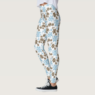 Brown and Blue Daisies w/White Background Leggings