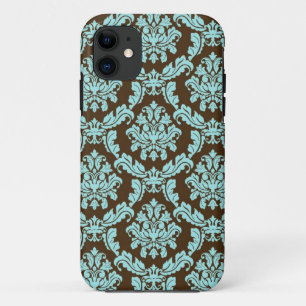 Brown and Blue Damask iPhone 11 Case