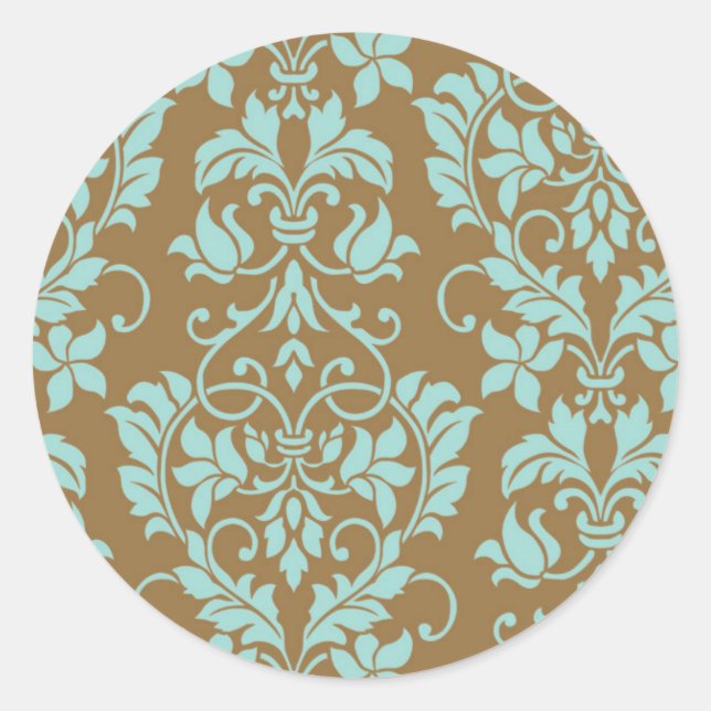 Brown and Blue Damask Envelope Seal (Front)