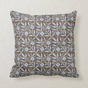 Brown and Blue Floral Throw Pillow