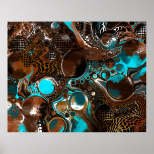 Brown and Blue Marble Bubbles Fluid Art    Poster