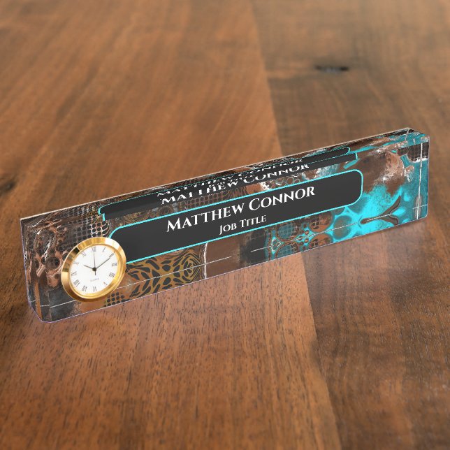 Brown and Blue Marble Classy Modern Personalized  Nameplate (Side)