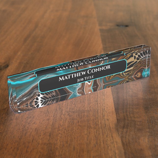 Brown and Blue Marble Classy Modern Personalized Nameplate (Side)