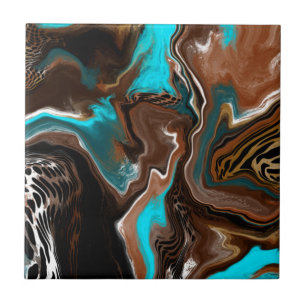 Brown and Blue Marble Swirl Fluid Art    Tile