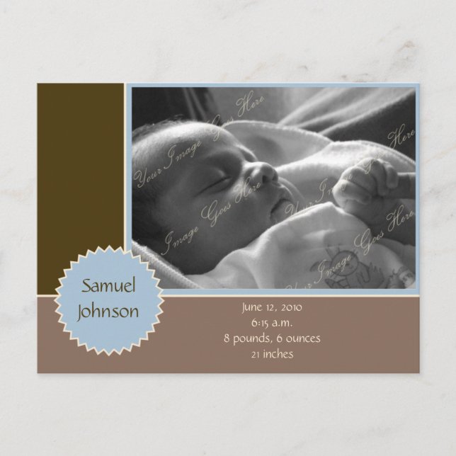 Brown and Blue Photo Announcement (Customizable) (Front)