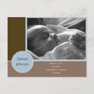 Brown and Blue Photo Announcement (Customizable) Postcard